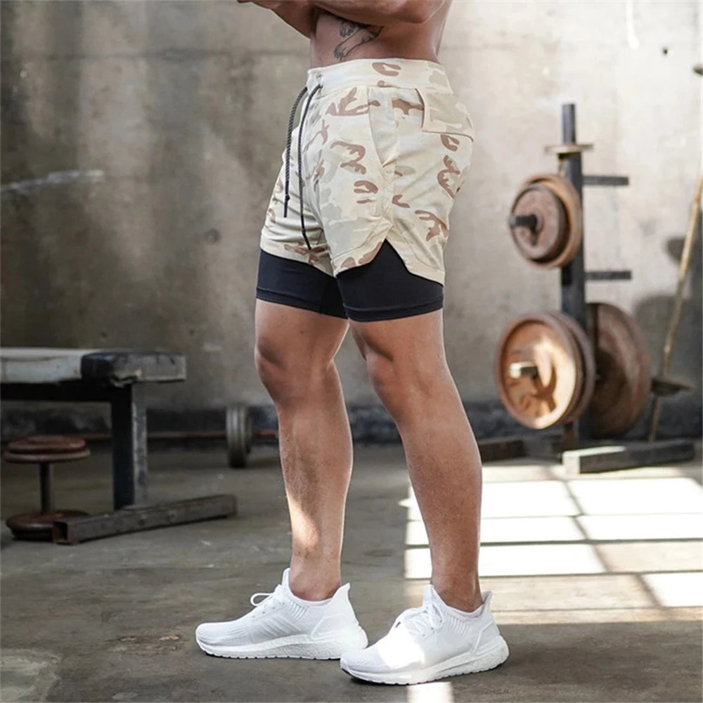 Camo Running Shorts Men Gym Sports Shorts 2 In 1 Quick Dry Workout Training Gym Fitness Jogging Short Pants Summer Men Shorts