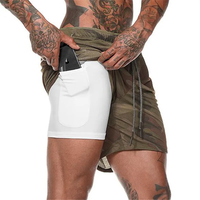 Camo Running Shorts Men Gym Sports Shorts 2 In 1 Quick Dry Workout Training Gym Fitness Jogging Short Pants Summer Men Shorts